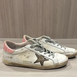 Golden Goose Women's White and Pink Star Sneakers